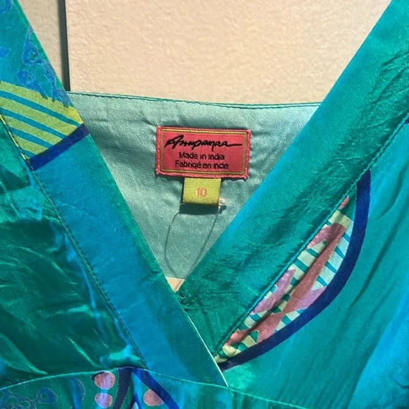 Silk Blue/Green Fish Print Maxi Dress. - Picture 6 of 8